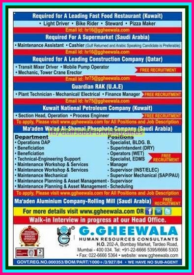 Kuwait, KSA, Qatar, UAE large Jobs - Free Recruitment