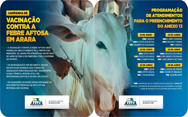 Campanha de vacinação contra febre aftosa 2021 em Arara