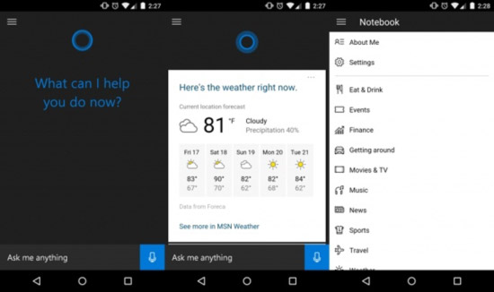 Nova versão para Android da assistente virtual Cortana