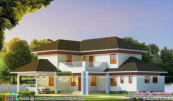 2580 square feet sloping roof house with 4BHK