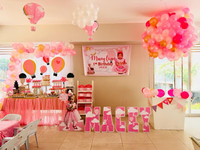 Pink hot air balloon birthday party