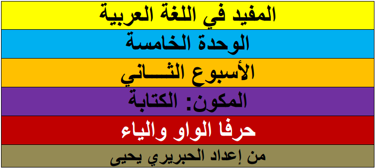 جذاذات الاسبوع الثاني الوحدة الخامسة الكتابة حرفا الواو والياء المفيد في اللغة العربية للمستوى الاول ابتدائي