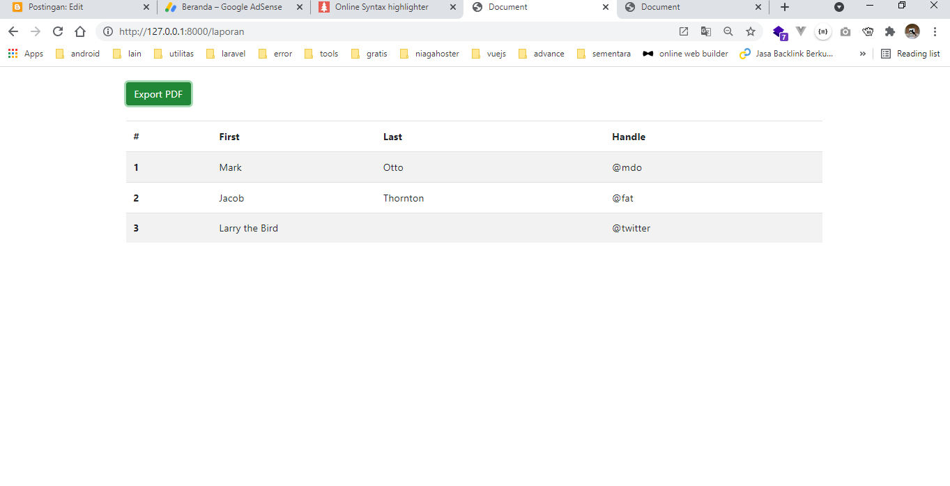membuat laporan pdf di laravel