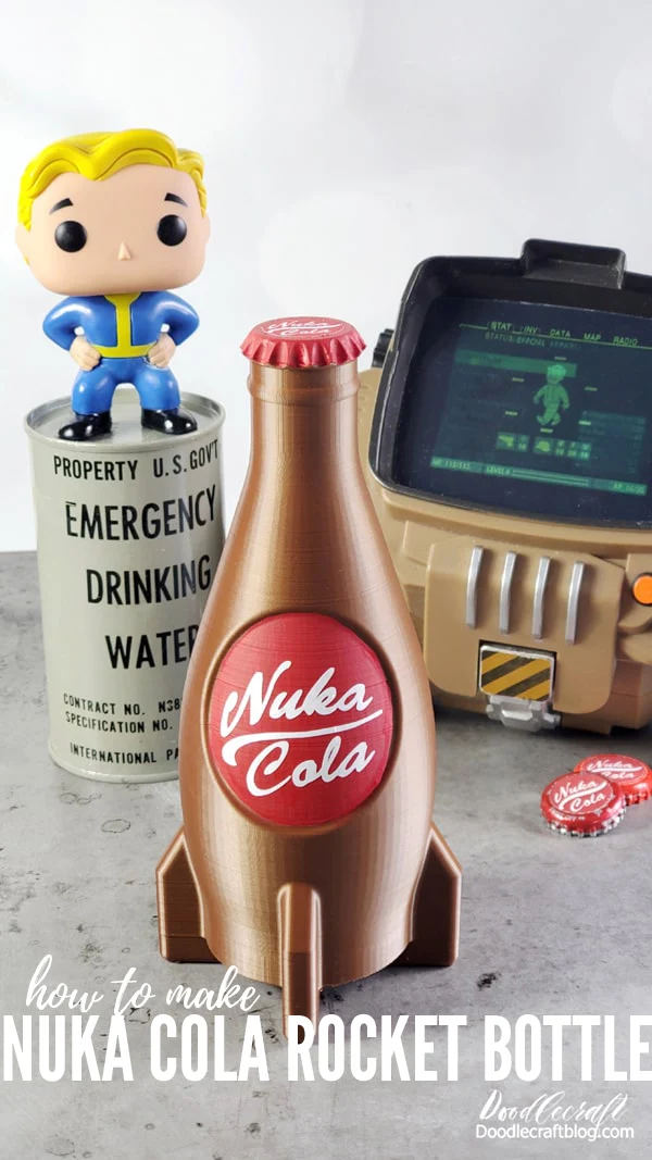 That's it!   Everything you need to know about finishing off your 3D printed Nuka Cola rocket bottle!    What do you think?   Would you distress it to make it look old and from a shattered wasteland?   Let me know if you make one for yourself!   Like, Pin and Save!