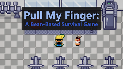 A screenshot from Pull My Finger, with overlay text that says "Pull My Finger: A Bean-Based Survival Game".