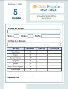 Examen Trimestral Quinto grado Bloque 2 2022-2023