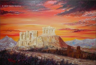  Acropolis - Parthenon, Original (Handmade) Acrylic Painting on Stretched Canvas Frame - Ancient Greece by Yannis Koutras