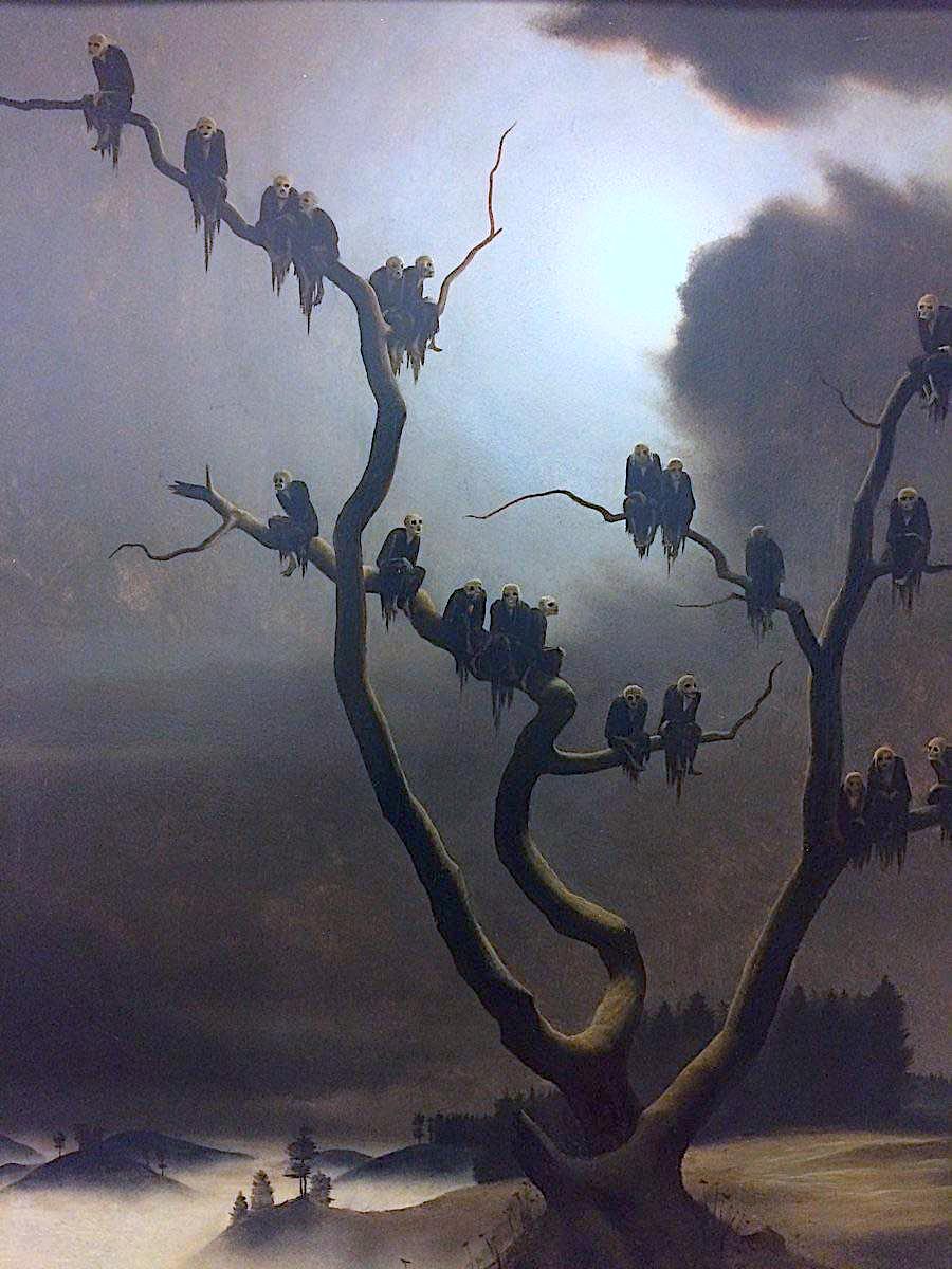 a Franz Sedlacek painting of death figure vultures in a tree