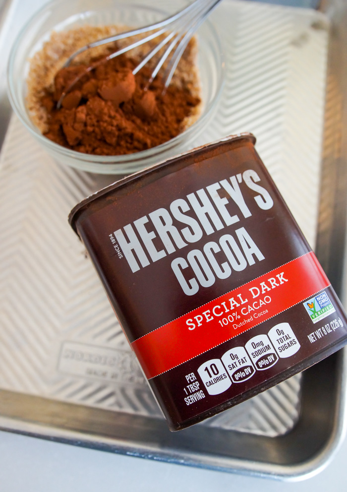 hershey's dark cocoa powder on cookie sheet