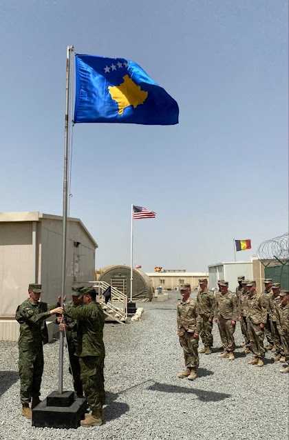 Kosovo flag raised at the peace mission camp in Kuwait