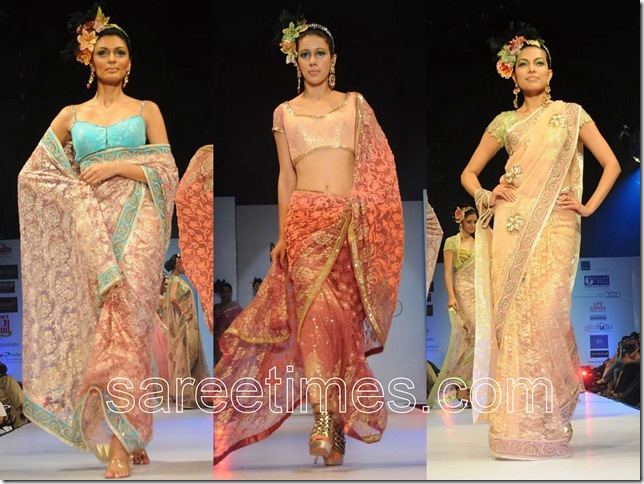 Models in beautiful Neeta lulla Sarees paired with designer saree blouses at 