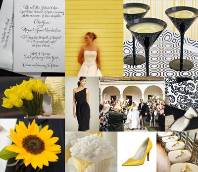 black white and yellow wedding reception