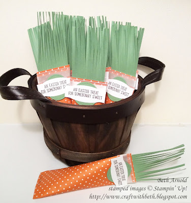 Craft with Beth: Carrot Sour Cream Container Easter Treat Holder Fringe Scissors Basket Bunch Layering Circle Framelits Stampin' Up