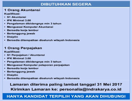 Lowongan Kerja PT. Indra Karya (BUMN) 2017 banyak posisi