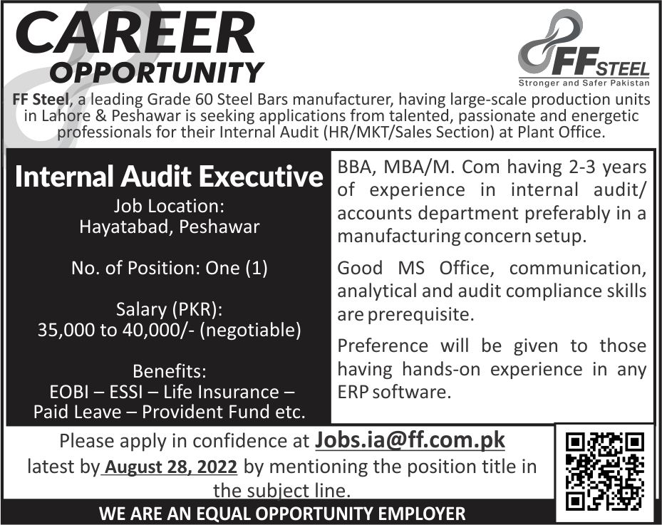 FF Steel Jobs For Internal Audit Executive