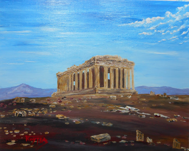  Parthenon Acropolis Temple - Original Acrylic Painting on canvas Panel