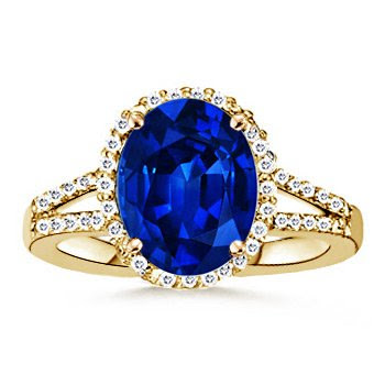 Oval Sapphire and Diamond Split Shank Ring