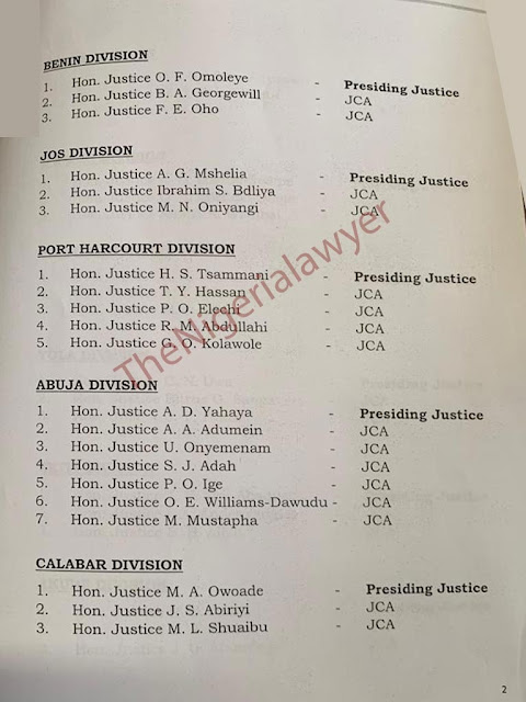 Court Of Appeal Issues Notice On 2020 Posting Of Justices [FULL LIST]