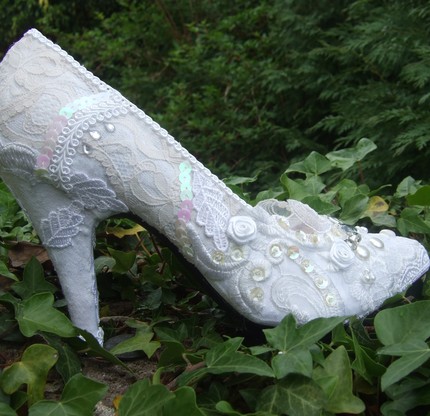  a great selection of wedding shoes with lace and assorted other bling