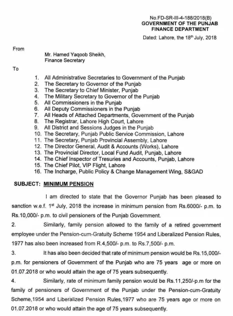 Employees of Punjab Government Pension 2018