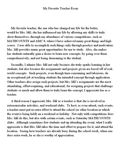 Descriptive Essay: My Favorite Teacher teacher essay writing