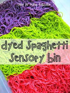 pasta sensory bin. spaghetti sensory play, noodle sensory play