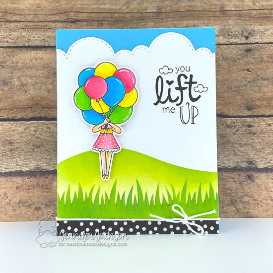 You Lift Me Up Card by Jennifer Jackson | Holding Happiness Stamp Set, Uplifting Wishes Stamp Set, Sky Borders Die Set and Hills & Grass Stencil by Newton's Nook Designs #newtonsnook