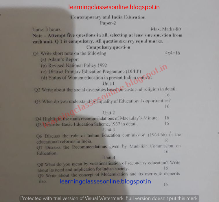 Contemporary and India Education 2018 - 19 B.Ed Sample Papers