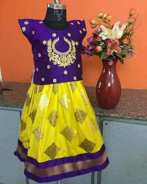 Lemon Yellow Purple Kids Lehenga