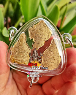 Amulet 3 in 1 Blessing LP Boonmon ganesha lersi lak na thong golden face