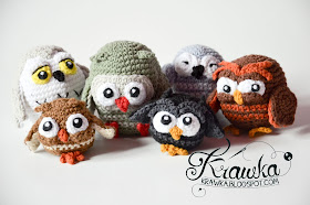 Krawka: Owlery crochet pattern, cute little owls bunch: Blacky, Dopey, Sleppy, Grumpy, Snowy and Bob owls