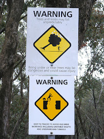Warning sign on former goldfield site. Victoria, Australia. Photographed by Susan Walter. Tour the Loire Valley with a classic car and a private guide.
