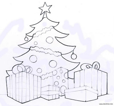 Merry Christmas Tree and Gift presents coloring pages. PRINT THIS PAGE