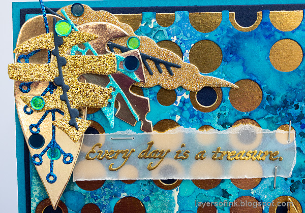 Layers of ink - Blue and Gold Card Tutorial by Anna-Karin Evaldsson. Assemble the leaves.
