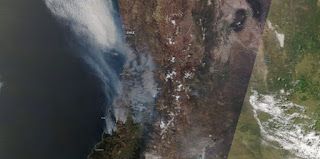 La Nasa dio a conocer fotografías aéreas de las zonas afectadas por los incendios forestales, en las cuales se pueden ver las grandes columnas de humo por efecto del fuego.