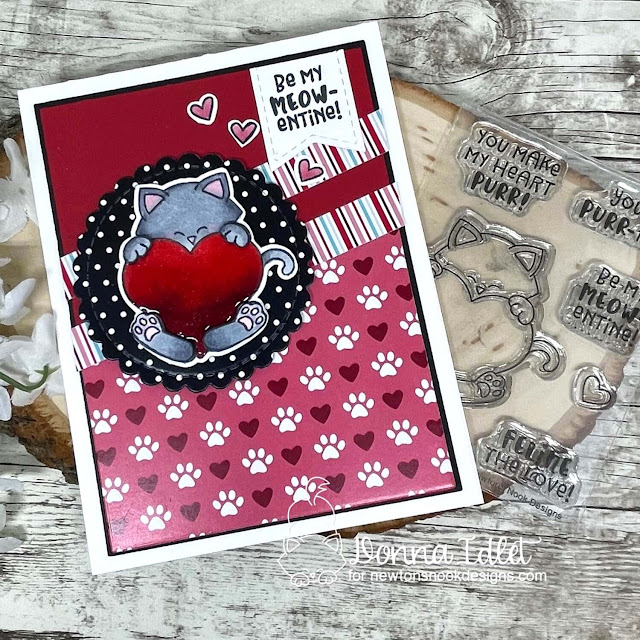 Valentine Cat Card by Donna Idlet | Newton's Heart Stamp Set, Circle Frames Die Set and Love & Woofs Paper Pad by Newton's Nook Designs