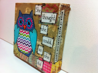 mixed media, owl, canvas owl, hand painted owl, mixed media owl, chevron owl. flower eyes