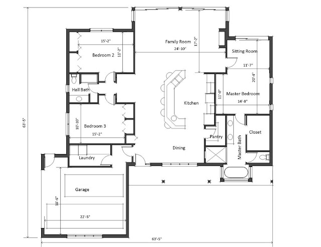 <b>แบบบ้านชั้นเดียว 3 ห้องนอน</b>