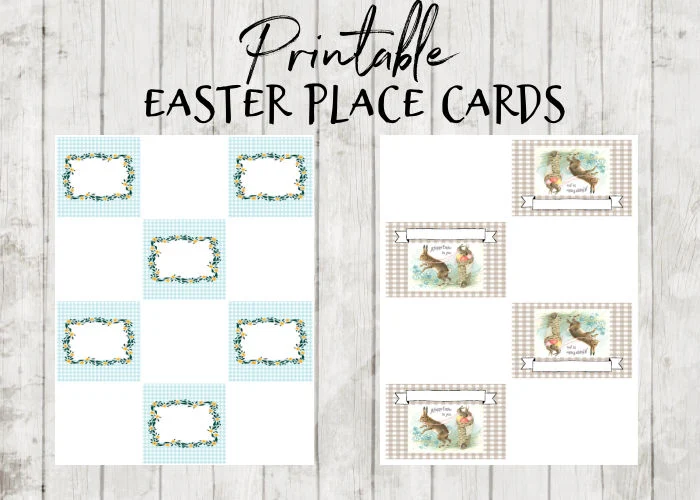 printable place cards for Easter with gingham and rabbits