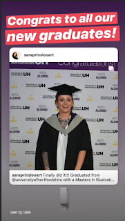 Image from the University's Instagram stories featuring an image of a smiling graduate in her robe and mortarboard hat, with a caption above saying "Congrats to all our new graduates"