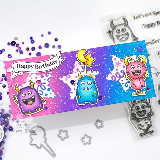 Monster Party Stamp and Die Set, Monster Mash Sequin Mix by Pawsome Stamps #pawsomestamps #handmade