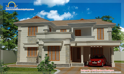 Duplex Sloping Roof House Elevation - 194 square meter (2090 Sq.Ft) - January 2012