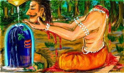 Raavan offering his head to Lord Shiva