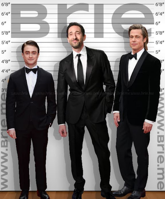 Adrien Brody standing with Daniel Radcliffe and Brad Pitt