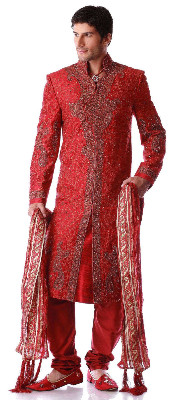  Men  Fashion Dresses  Red Dragon Neck Sherwani Men s  