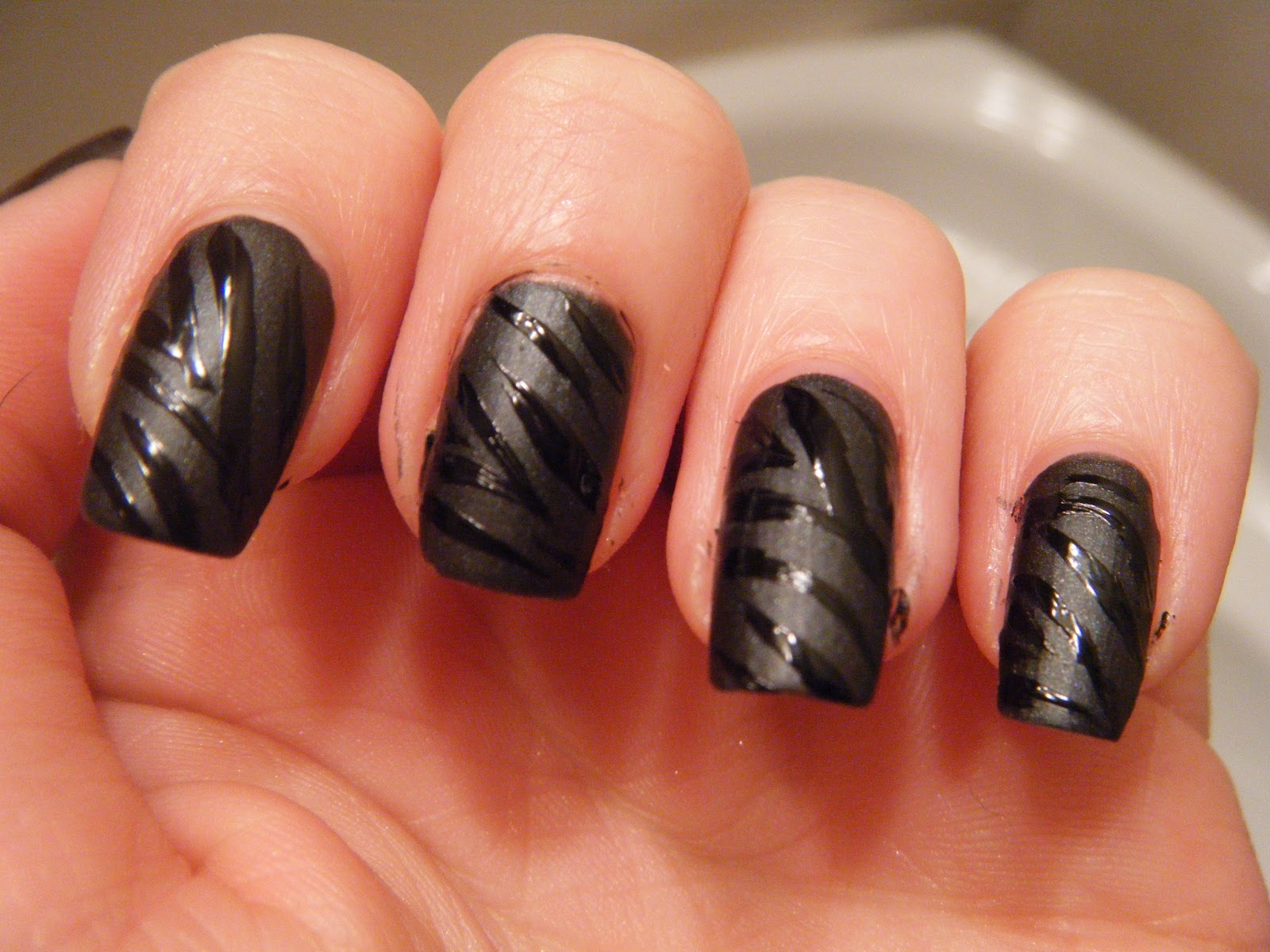 Matte Black Zebra Nails