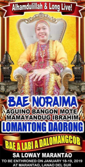 Bae a-Labi Noraima Aguino Ibrahim Daorong enthroned as Bae a-Labi a Dalomangcob sa Lowai Marantao