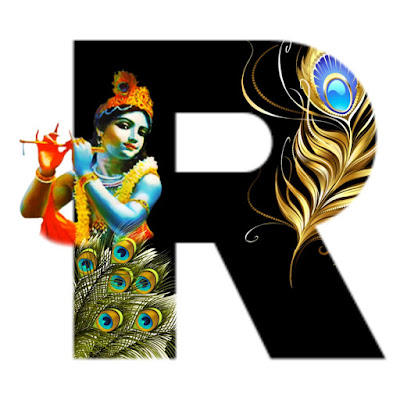 English Alphabets R with Lord Krishna Image