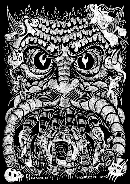 Le Dernier Cri, Narok, Buddhist Hell, White Ink, Black Paper, Illustration, artwork, Gwen Tomahawk