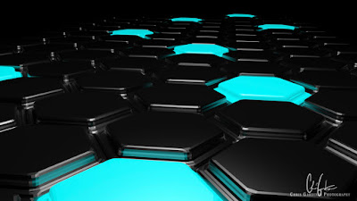 abstract futuristic background with a landscape of extruded hexagons made with blender